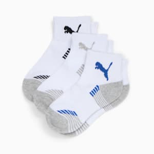 Calcetines deportivos tres cuartos [3 pares] para niños grandes, WHITE / BLUE, extralarge